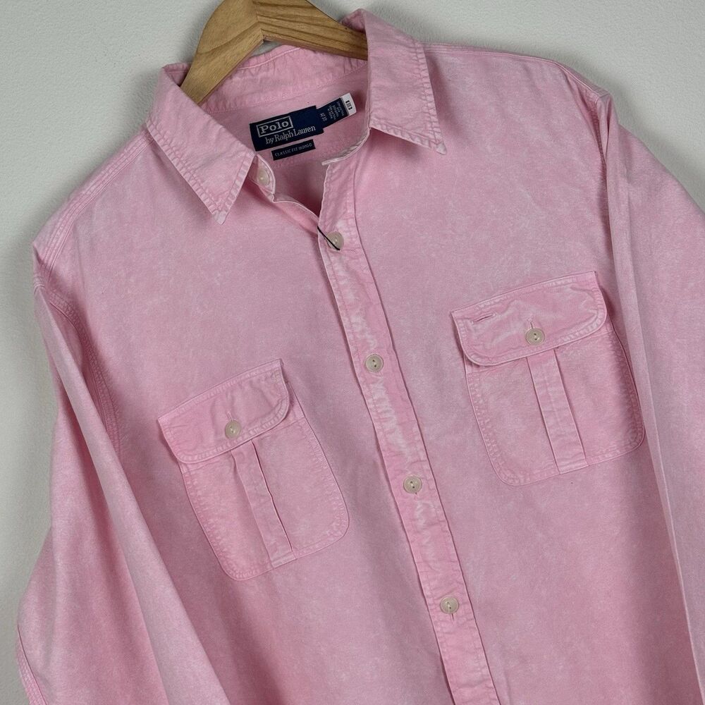 Polo Ralph Lauren Pink Button Up Classic Fit Indigo Shirt Size XL Men's Oxford